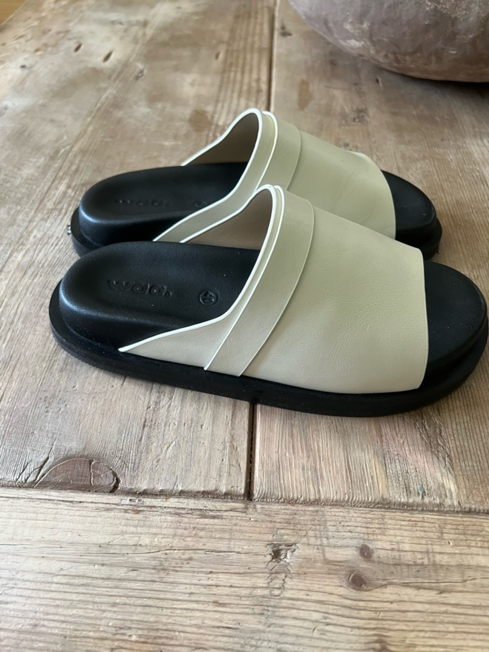 Women’s Cream Slide Sandals with Black Sole - Picture 10 of 16